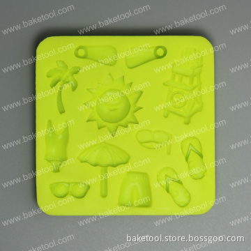 Food grade Summer beach theme silicone mold for fondant cake decorating